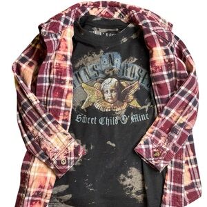 Toddler Acid Bleach Wash Guns N Roses Concert Tee And Flannel 3T-4T‎
